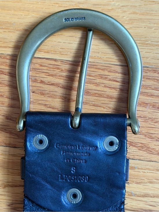 Genuine Leather Black Wide Belt Solid Brass Buckle Size S main image 7